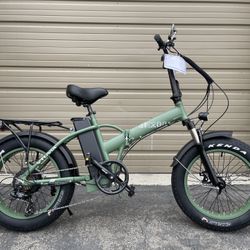 VTUVIA SK20 - 750 Watts Fat Tire Folding Aluminum Electric Bike in Army Green - Brand New