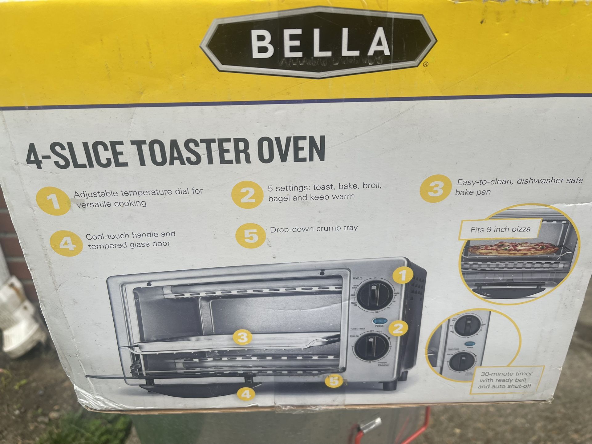 New In Box Bella 4 Slice Stainless Steel Toaster Oven for Sale in