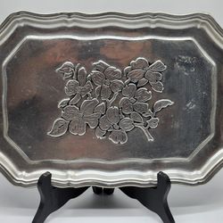 Wilton Armetale Pewter Tray w/ Embossed Dogwood Blossoms - 1980s Vintage