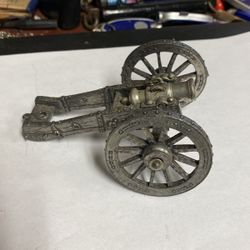 Pewter  Cannon On Wheels  5  Inches Long  Very Nice