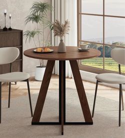31.5 inch Round Dining Table for 2 4, Farmhouse Kitchen Table, Small Round Dining Room Table with Metal Legs for Small Spaces & Apartment, Space-Savin