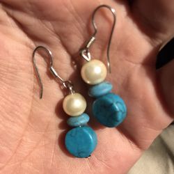 Pearl Turquoise Silver Earrings 