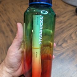 Starbucks Rainbow Ombre Gradient Glass Water Bottle Tumbler 20oz NEW