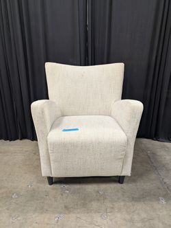 Cream Textured Fabric Armchair with Sloped Arms