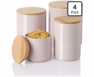 (C-25) Sweejar Kitchen Canisters Ceramic Food Storage Jar Set, Stackable Containers with Airtight Seal Wooden Lid for Serving Ground Coffee, Tea, Herb
