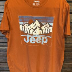 Jeep Wrangler 4x4 Overland Burnt Orange Mens T-Shirt Size XL Mountains EUC