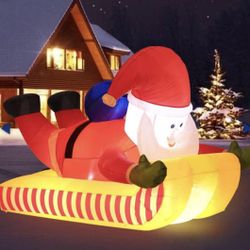 AIGNC - 8FT Christmas Inflatable Outdoor Sledding Santa Claus for Yard Decoration, Downhill Snowboard Xmas Santa Deco Clearance Blow Up with Built-in 