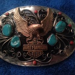 Vintage Harley-Davidson Silver And Turquoise Belt Buckle