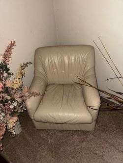 Beige Leather Sofa & Chair