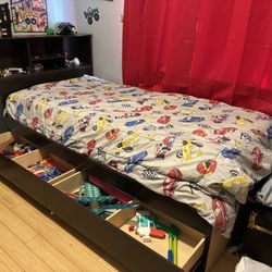 Single Bed Frame With Two Drawer Storage Underneath