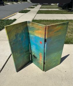 3 ft. Short Double Sided Works of Monet Canvas Folding Screen