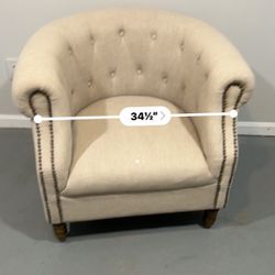 Beige Barrel Chair With Nailheads 