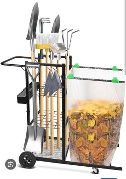 Mobile Trash Bag Holder and Tools Organizer Cart 2-in-1, Metal ...