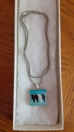 Scrabble tile necklace with birds
