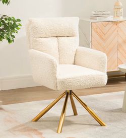 Cream Bouclé Swivel Accent Chair with Gold Legs