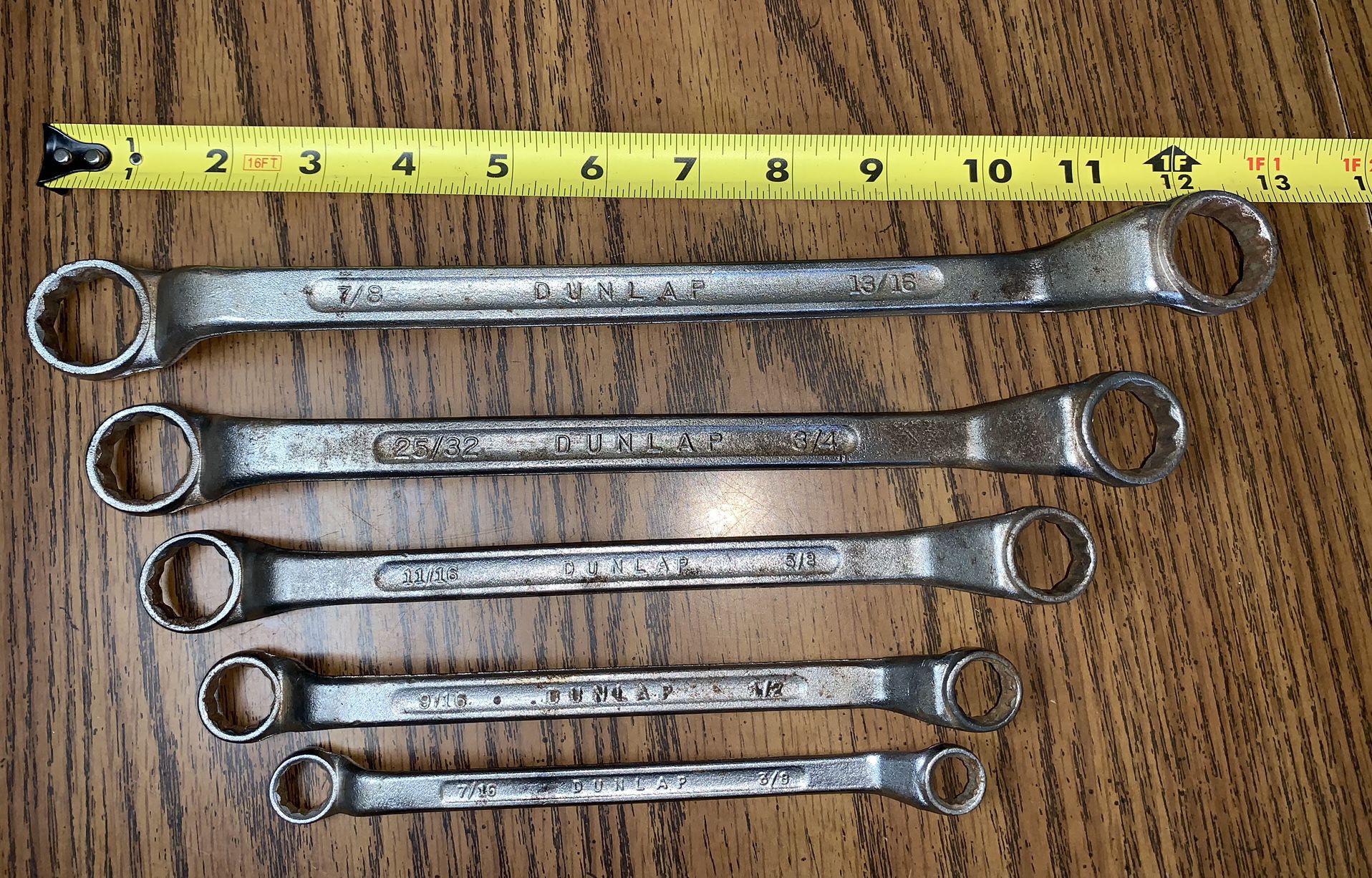5 Vintage DUNLAP USA SAE Box End Offset WRENCHES 3/8” To 7/8” Mechanic Tools