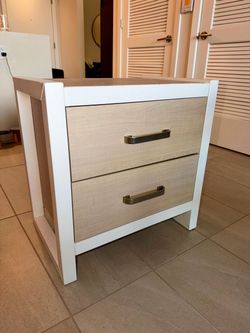 Coastal Modern 2-Drawer Nightstand | Beige & White Bedside Table