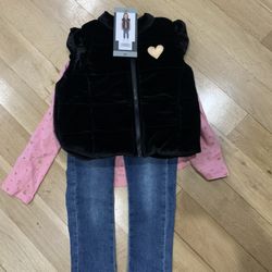 Little Girl Outfit Size 3T Jeans Vest And Shirt