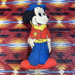 Vintage 1970s Ameritex MICKEY MOUSE Stuffed Plush 20" Hand Sewn Sheriff Pillow