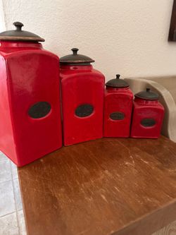 Pier 1 Imports Red Ceramic 4-Piece Kitchen Canister Set