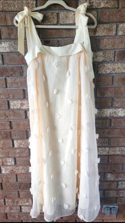 Women's Small Ivory Textured Midi Dress Tie Straps