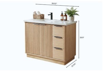 36" Fluted Vanity with Quartz Top, Sink, Backsplash