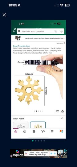 18-in-1 Snowflake Multi Tool Stainless Portable Steel for Outdoor Travel Camping in Gold 