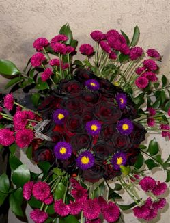 Fresh Flower Bouquet with Black Roses