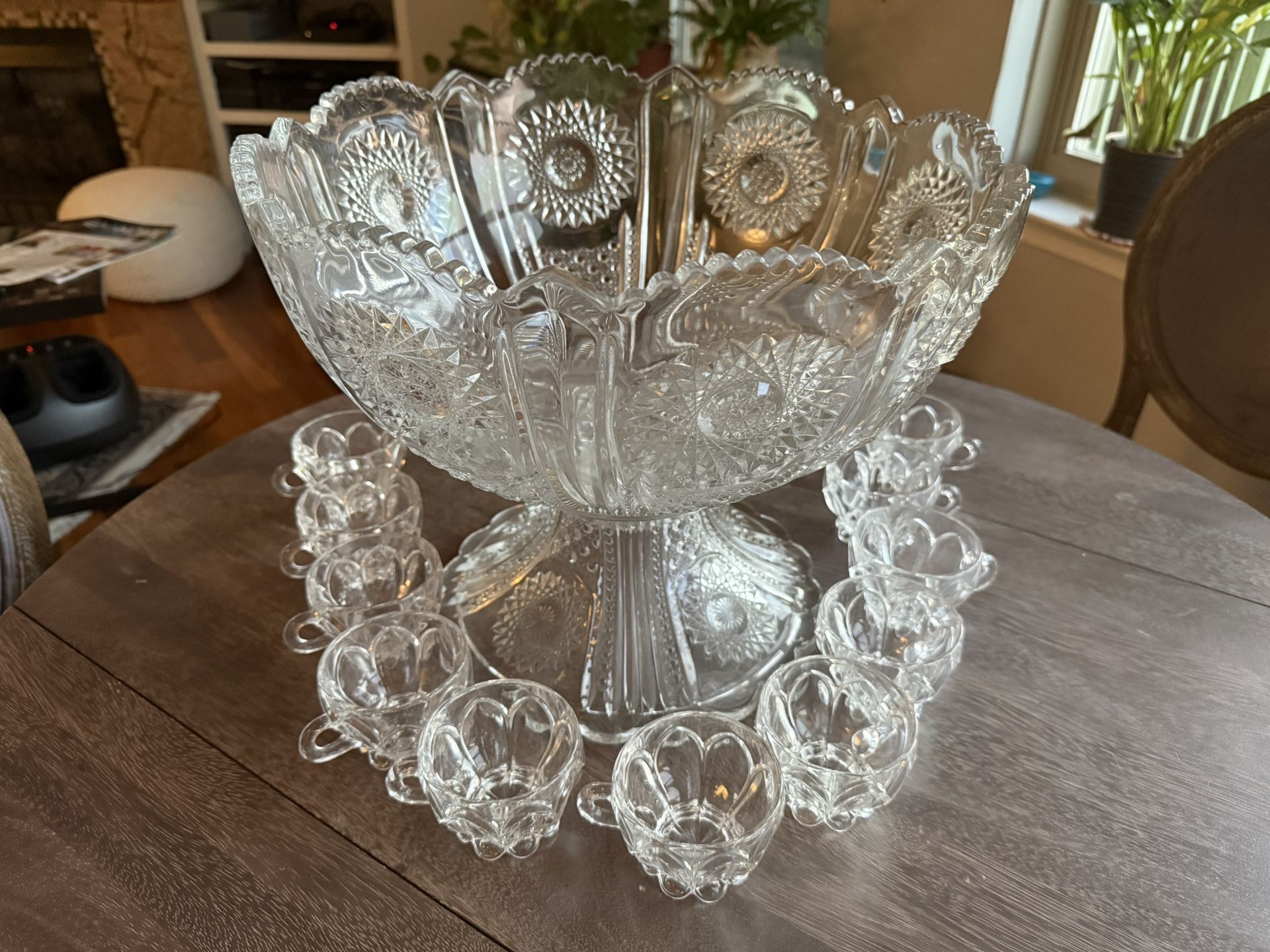 Antique Heisey Footed Punchbowl and Cups