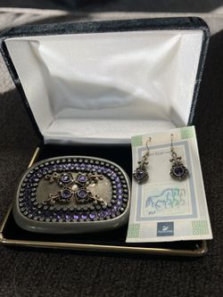 Amethyst Belt Buckle and Earrings