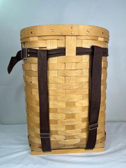 Antique Wood Splint Trapper Backpack Basket with Adjustable Straps