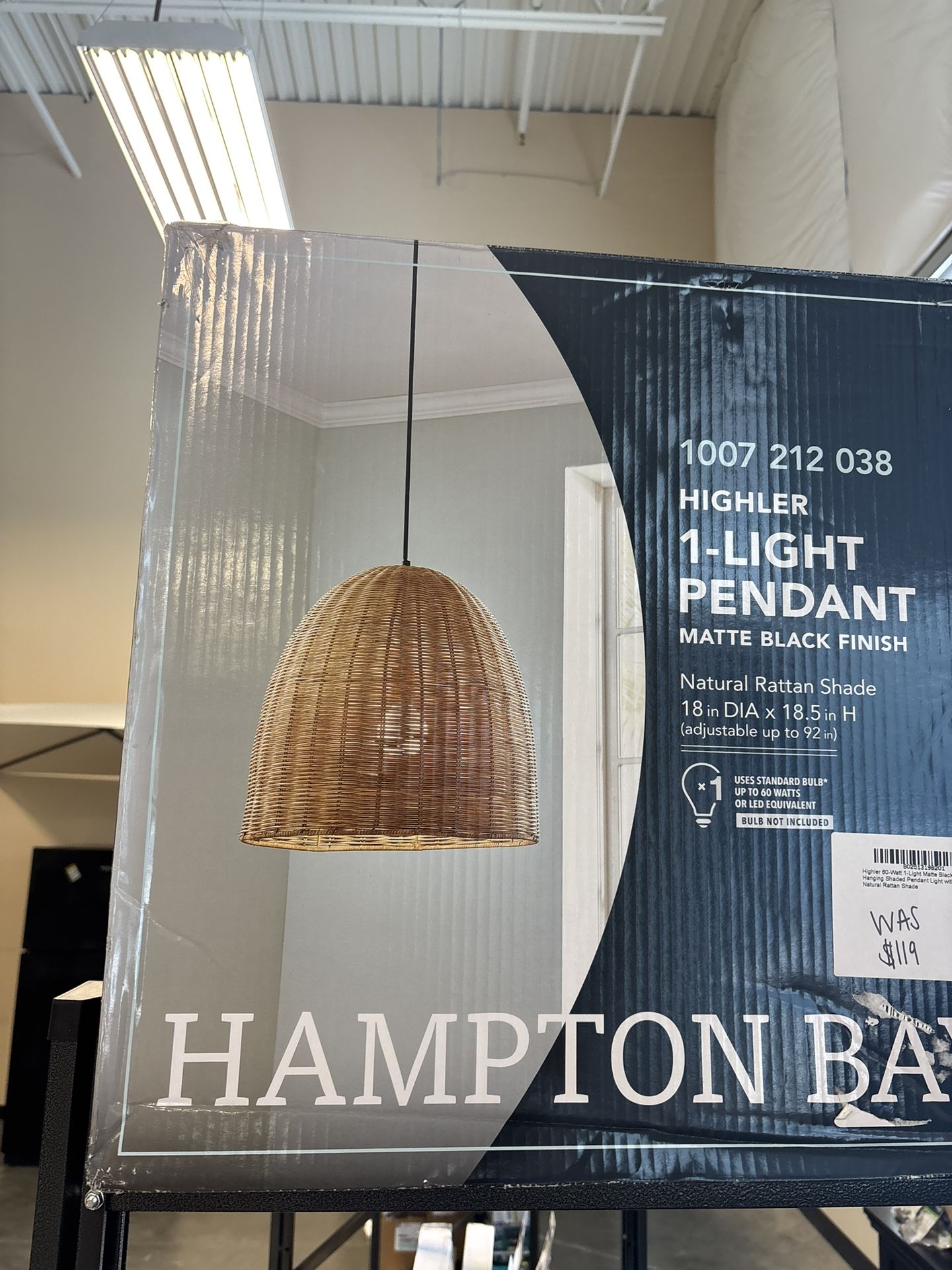 Hampton Bay 1 light pendant black highler
