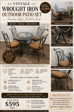 Vintage Hand-Forged Wrought Iron Patio / Dining Set – Heavy & Built to Last