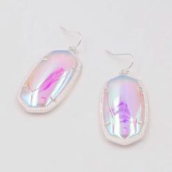 large 14k white Gold plated iridescent hexagon dangle statement earrings