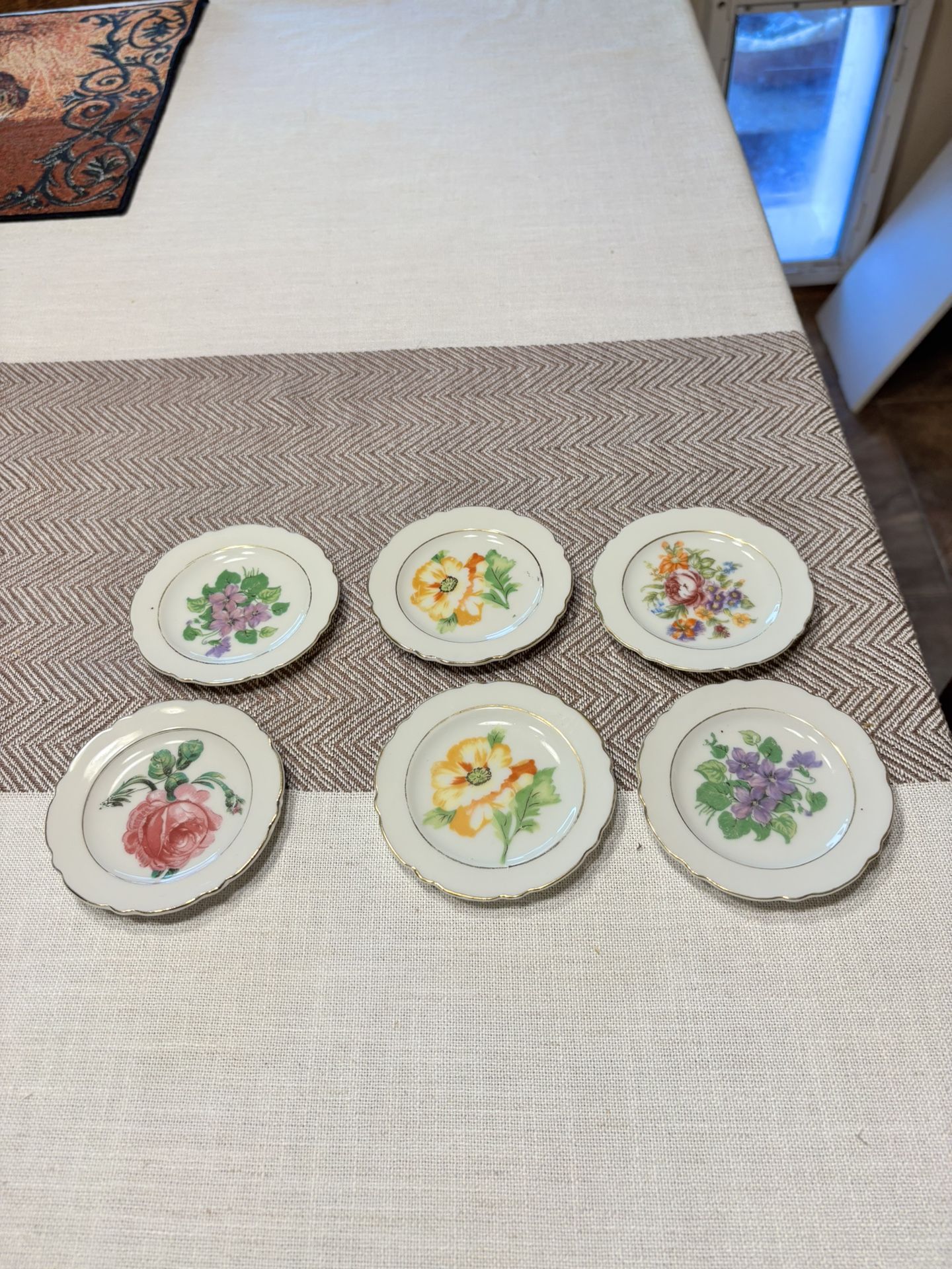Vintage set of six Japanese floral porcelain trinket dishes,