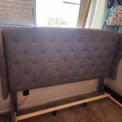 Gray Queen Size Tuffted Bed Frame/ Headboard 