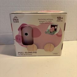 Little Town Solid Wooden Pull Along Toy & Play Box Pink Pig Pull 18+ Months New