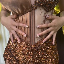 Prom Dress: Handmade/Custom, Brown Sequin, Small.