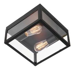 Hampton Bay Hurley 10 in. 2-Light Modern Matte Black Outdoor Ceiling Light Flush Mount Light with Clear Glass Shade