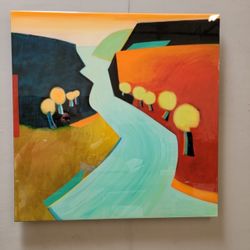 Large Glossy Abstract Landscape Canvas Painting