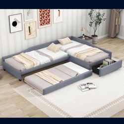 L SHAPED PLATFORM TWIN BEDS WITH TRUNDLE