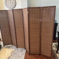 6 Panel Room Divider and Folding Screen Room Divider,Bamboo Room Divider for Room Separation,67" H x 92.1" W 