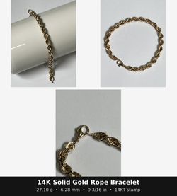 💛 14K Gold Rope Bracelet — Solid Heavy Chain
