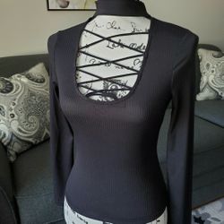 Black Criss-Crossed Collared Blouse
