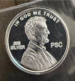 1 Gram .999 Fine Silver Round Lincoln Shield Penny Design..
