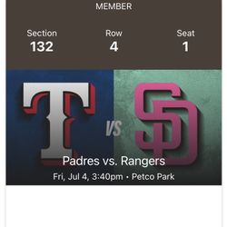 Padres vs Rangers  July 4th