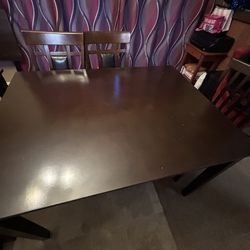 4-Seater Dining Table – Dark Brown Wood (Used) WITH CHAIRS