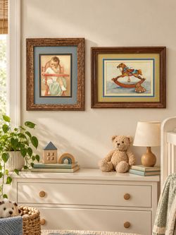 Vintage Framed Nursery Wall Art Set of 2 – Baby & Rocking Horse