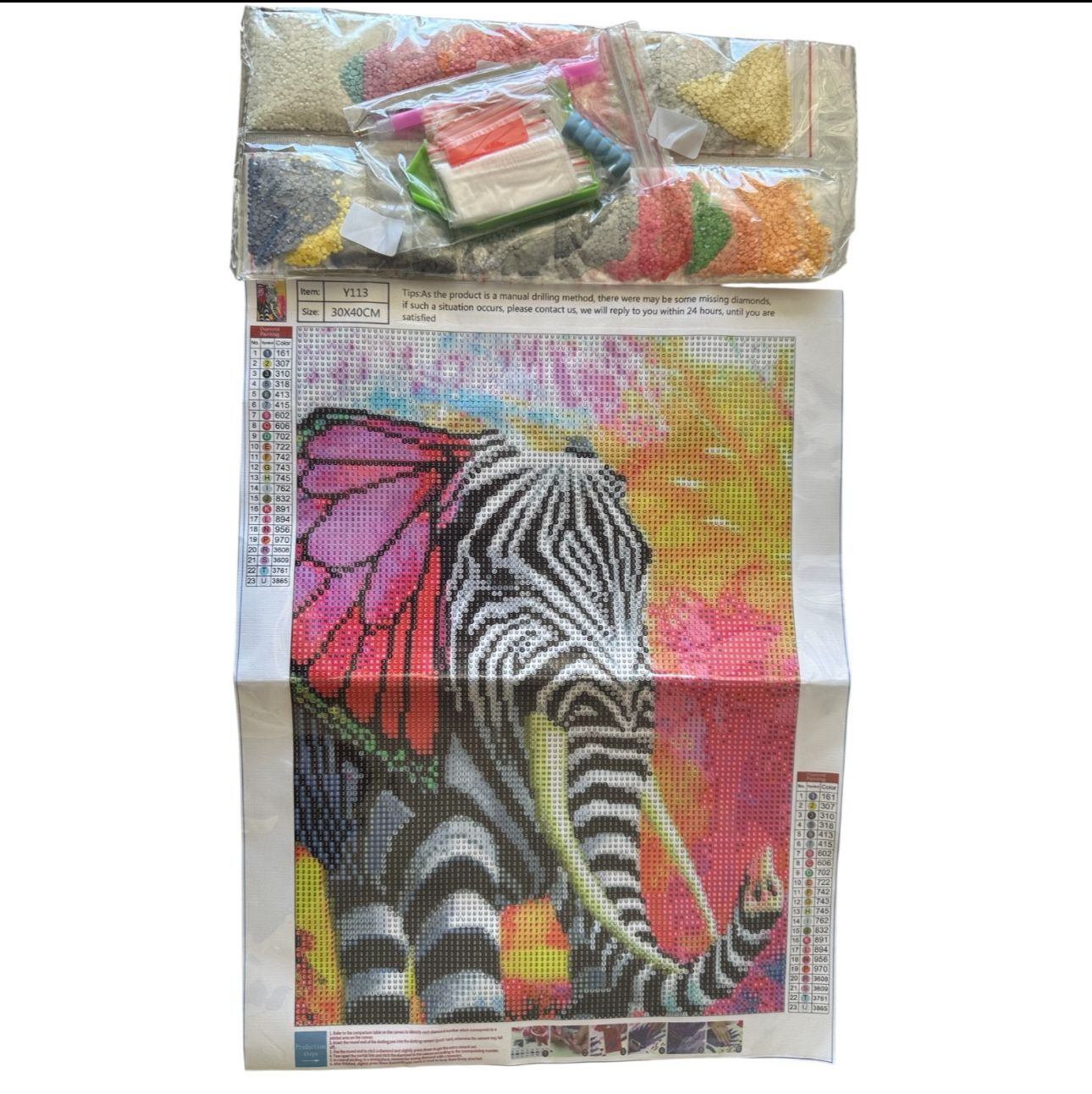 Diamond Painting Kit 12x16in – Zebra Elephant with Butterfly Wings – DIY Art