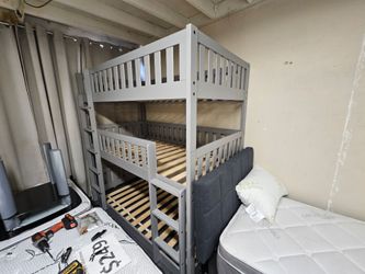 Brand New Gray Wood Triple Bunk Bed Frame